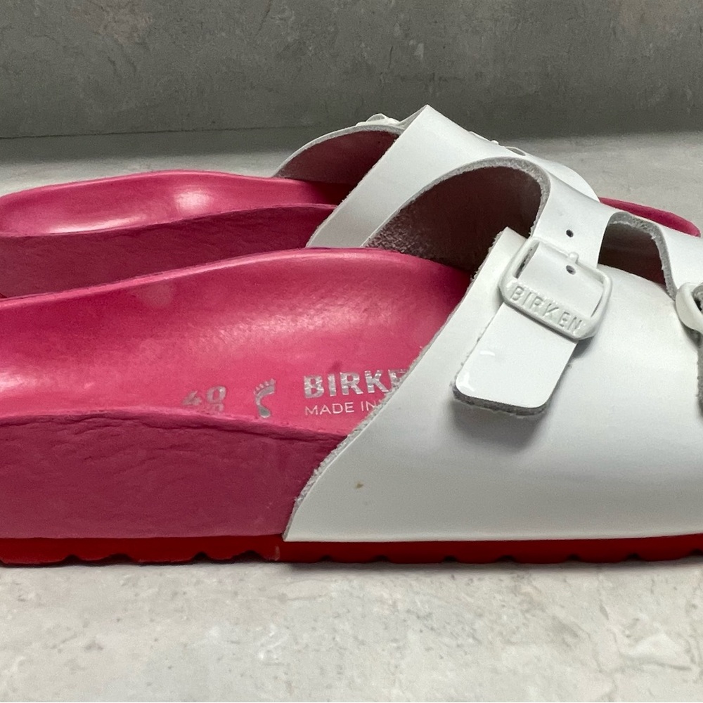 Birkenstock Pink and White All Leather Sandals Size 9 - Picture 2 of 9